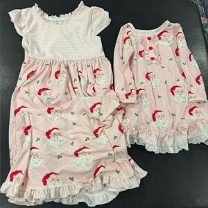 Matching Sister Santa Print Pink Kids Pajamas Sweet Honey